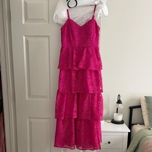 Elegant Pink Lace Tiered Dress